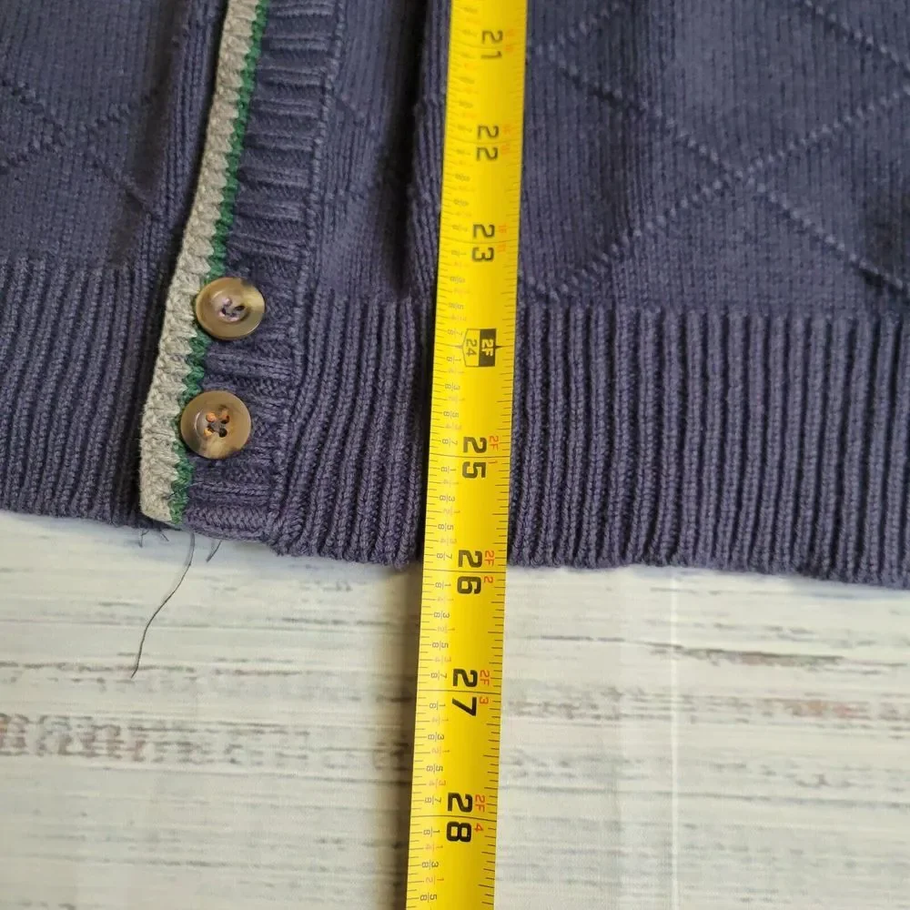 Vintage Isle Of Cotton Golf Sweater Mens Large Blue V Neck Button Textured Crest